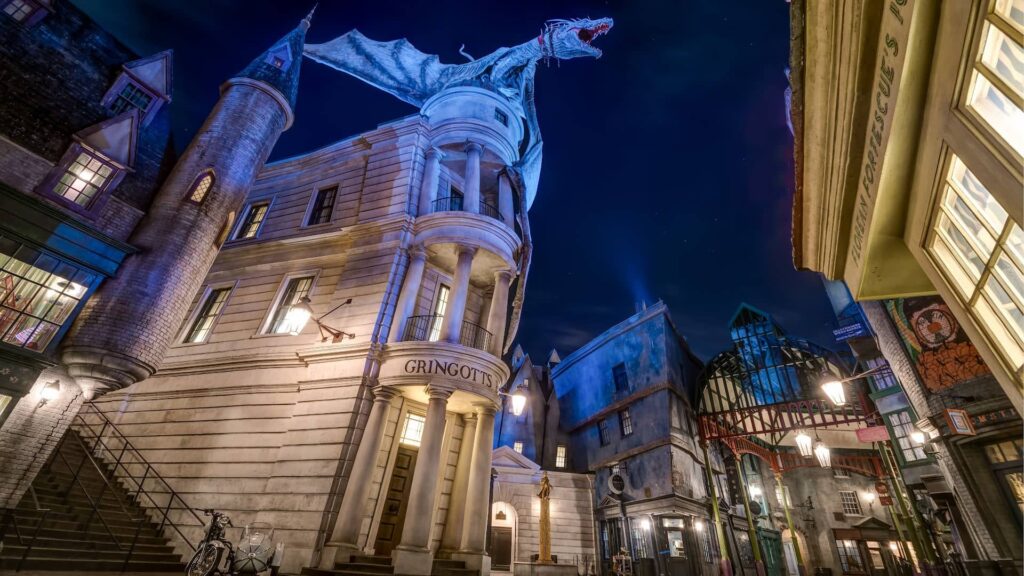 Dragon on top of Gringotts building Harry Potter Diagaon Alley