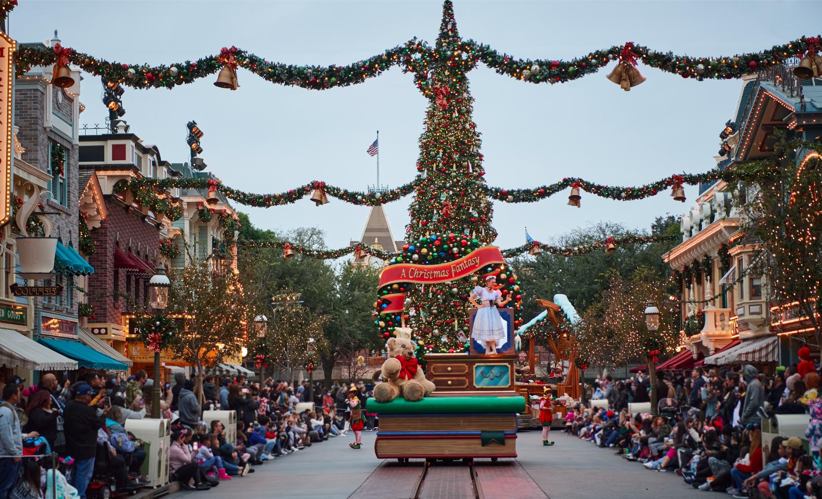 Holiday parade on Main Street USA at Magic Kingdom during Mickeys Very Merry Christmas Party
