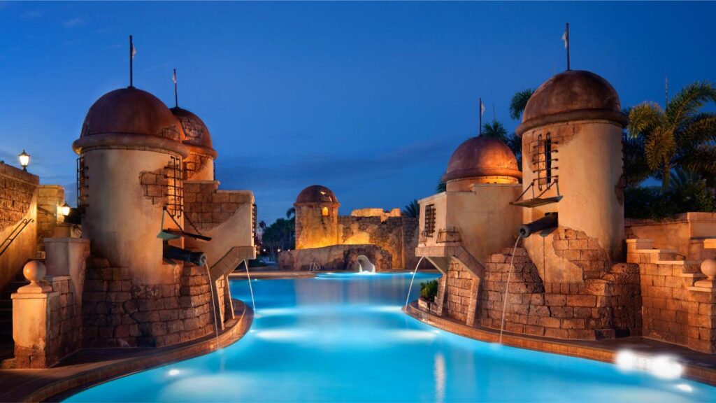 WDW Caribbean Beach Pool at Night Peaceful