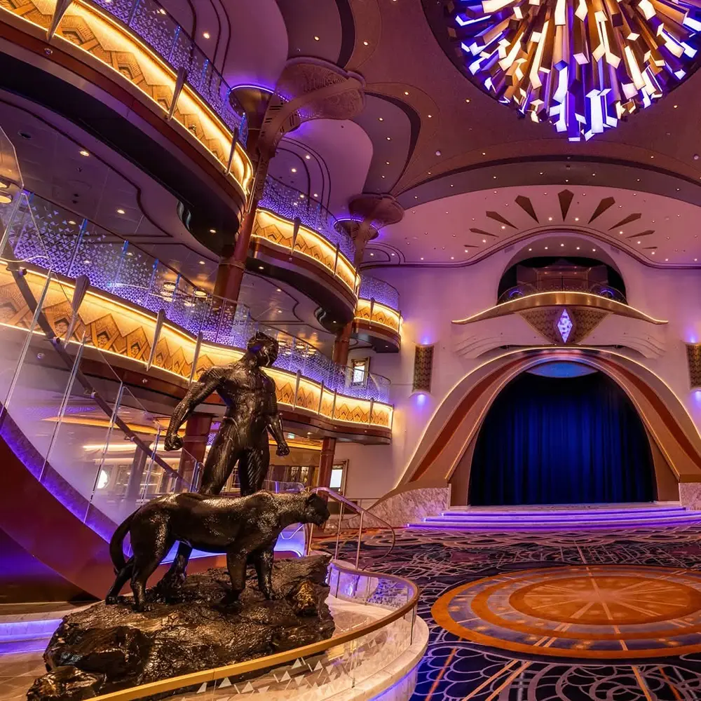 The Grand Hall lobby of the Disney Destiny, the newest Disney Cruise Line ship sailing from Fort Lauderdale - Favorite Grampy Travels