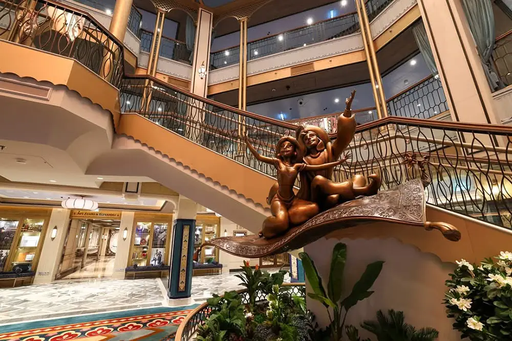 Picture of the Disney Treasure Atrium Aladdin and Jasmine Statue, Disney Cruise Line