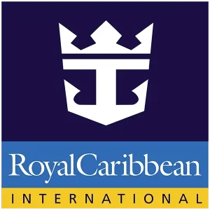 Royal Caribbean International Logo Featuring a White Crown and Anchor Symbol on a Navy Background, with Royal Caribbean Written Below in White on Blue, and International in Black on a Yellow Stripe. - Favorite Grampy Travels - Favorite Grampy Travels 2026 - Favorite Grampy Travels 2026