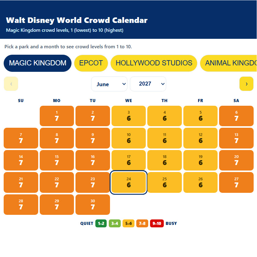 Walt Disney World Crowd Calendar