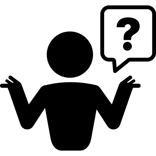 Black stick figure with arms raised in a shrugging gesture, next to a speech bubble containing a question mark, suggesting confusion or uncertainty. - Favorite Grampy Travels
