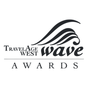 the Logo for the Travelage West Wave Awards Features a Stylized, Dark Blue Wave Graphic Above the Text Travelage West Wave and the Word Awards Underneath a Horizontal Dividing Line. - Favorite Grampy Travels - Favorite Grampy Travels 2026 - Favorite Grampy Travels 2026
