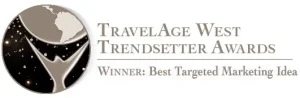 Travelage West Trendsetter Awards Logo with a Globe and Stars Graphic. Text Reads: “winner: Best Targeted Marketing Idea.”. - Favorite Grampy Travels - Favorite Grampy Travels 2026 - Favorite Grampy Travels 2026