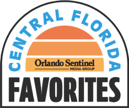Circular Central Florida Favorites Logo with a Blue Arched 'central Florida' Around an Orange Sunset and Bold 'favorites' Text; Orlando Sentinel Media Group - Favorite Grampy Travels 2026 - Favorite Grampy Travels 2026