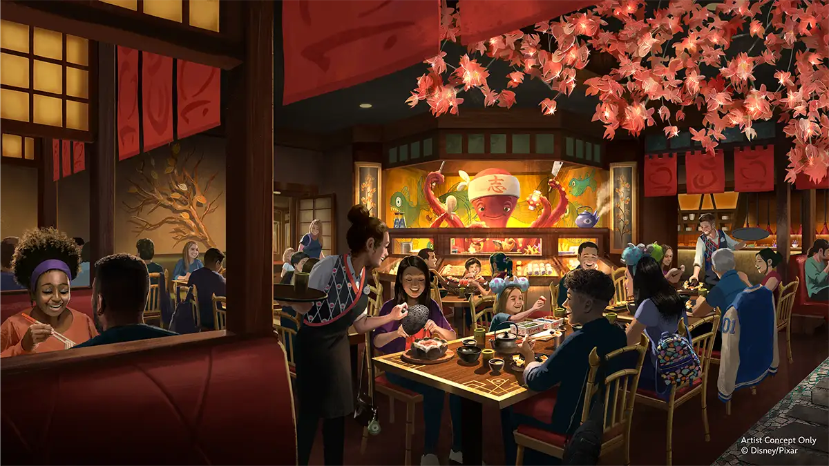 Harryhausens Restaurant sushi bar concept art in Monstropolis