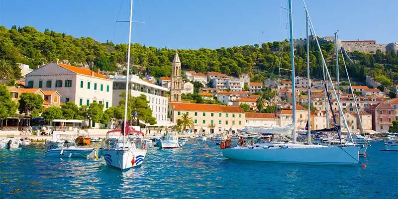 Jelsa on the island of Hvar, Croatia, a harbor town on the Lastavica yacht cruise