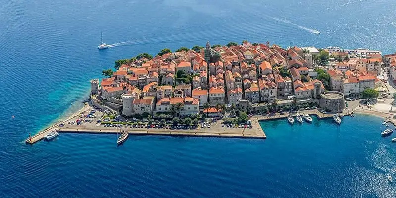 Korcula, Croatia, a medieval walled town visited on the Lastavica yacht cruise