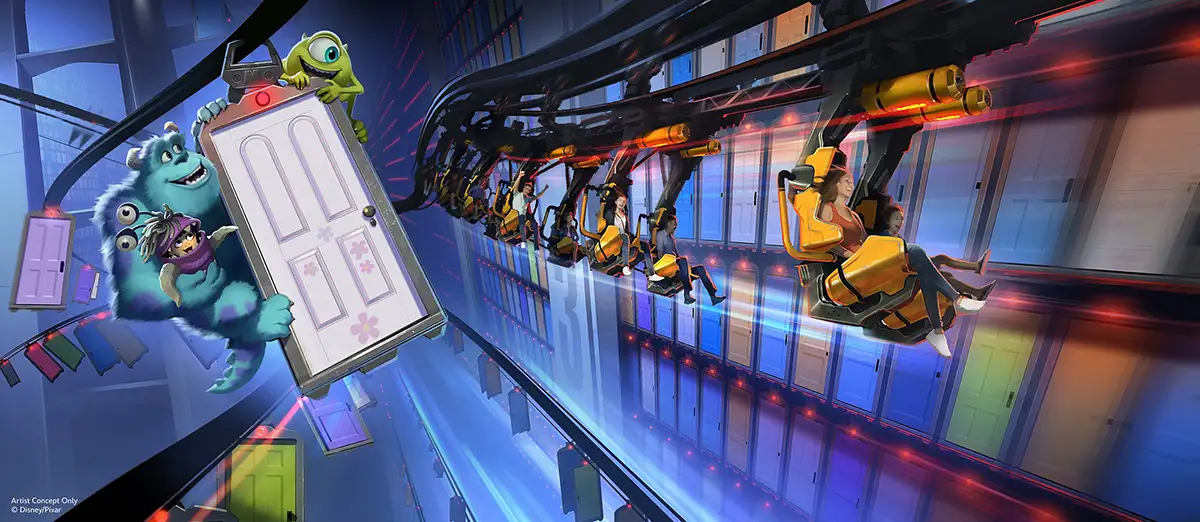 Monsters Inc door coaster concept art at Disney Hollywood Studios