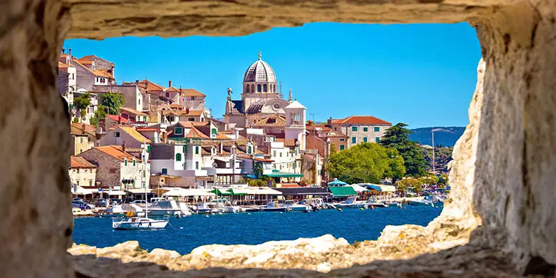 Skradin, Croatia, the marina town and gateway to Krka National Park on the Lastavica yacht cruise