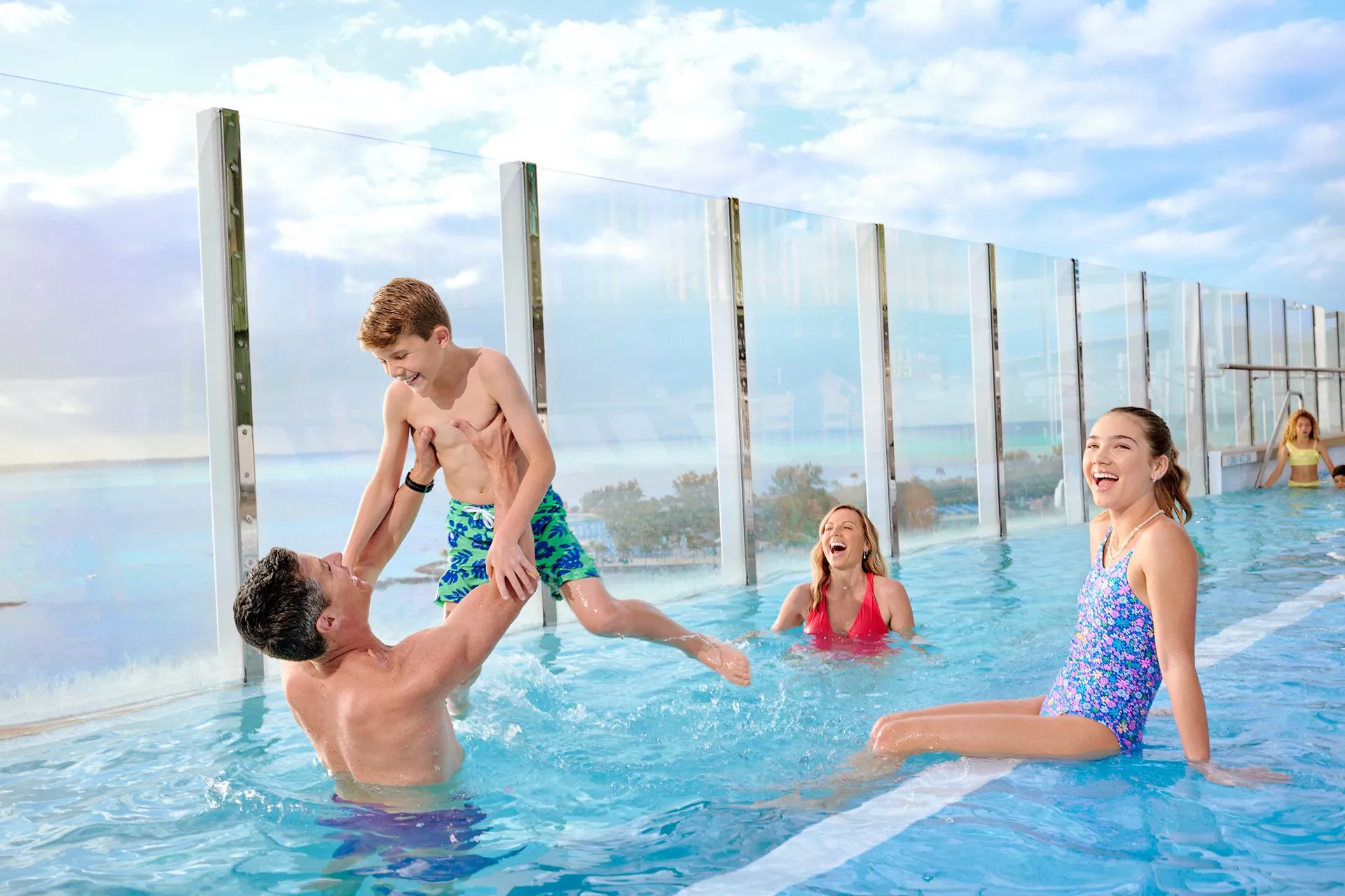 Family playing together in the Cloud 17 pool on Icon of the Seas