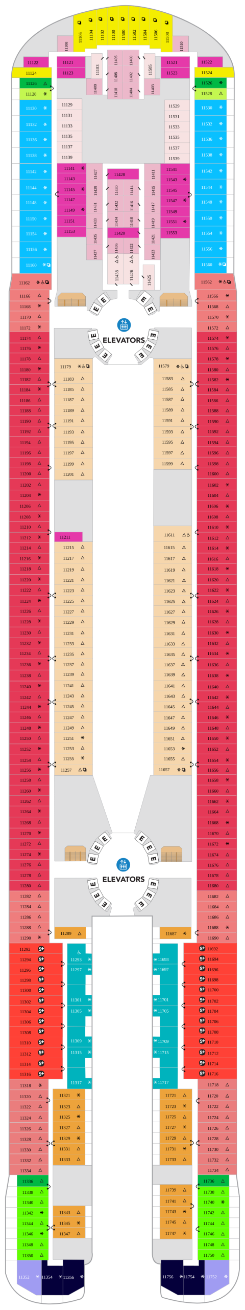 Icon of the Seas Deck 11 deck plan with stateroom numbers 11100 to 11756