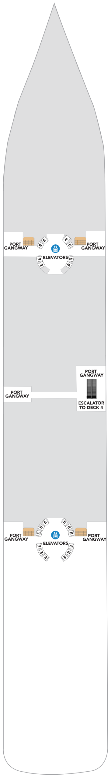 Icon of the Seas Deck 2 deck plan showing the gangways and elevator landings