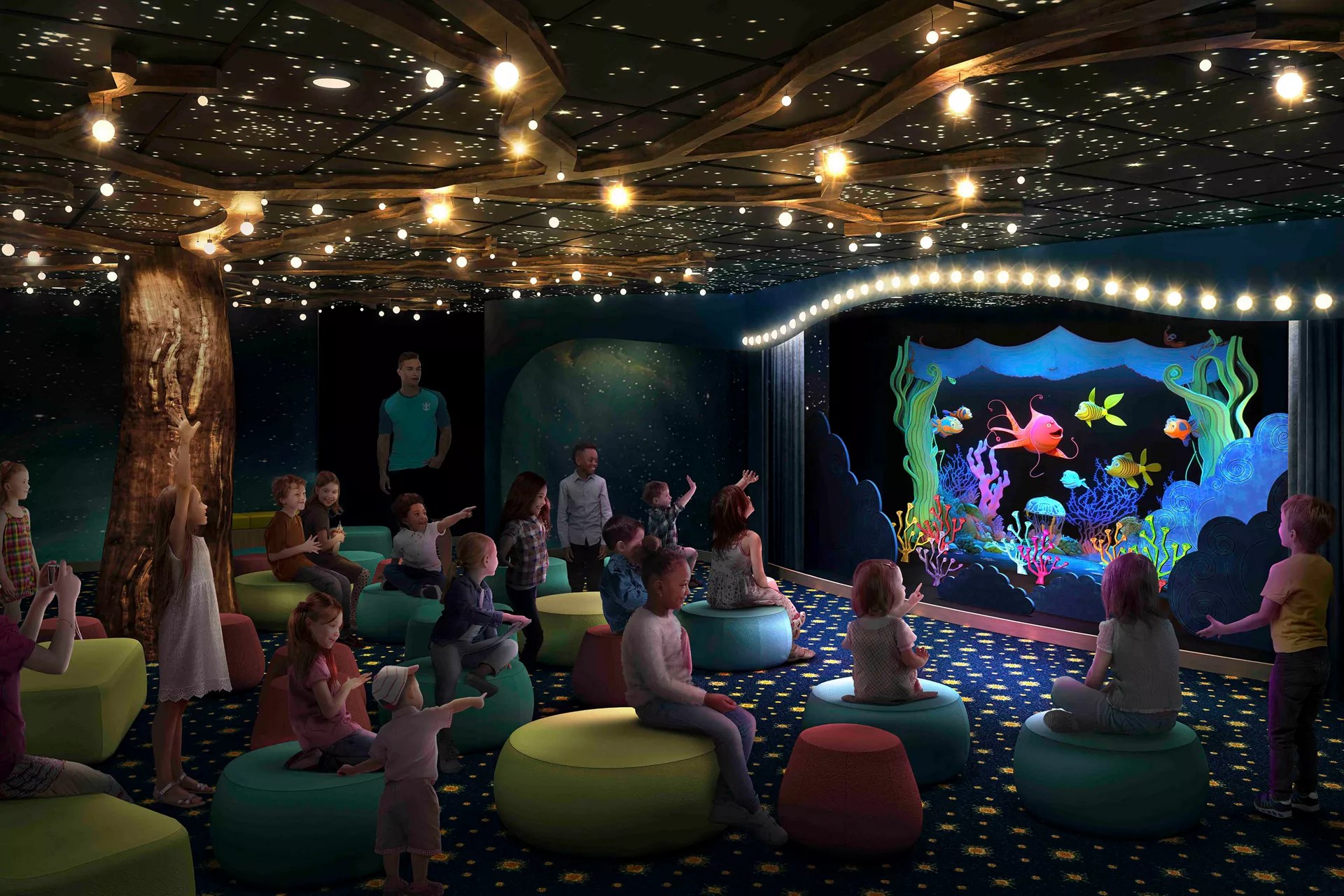 Kids watching a show in the Adventure Ocean theater on Icon of the Seas