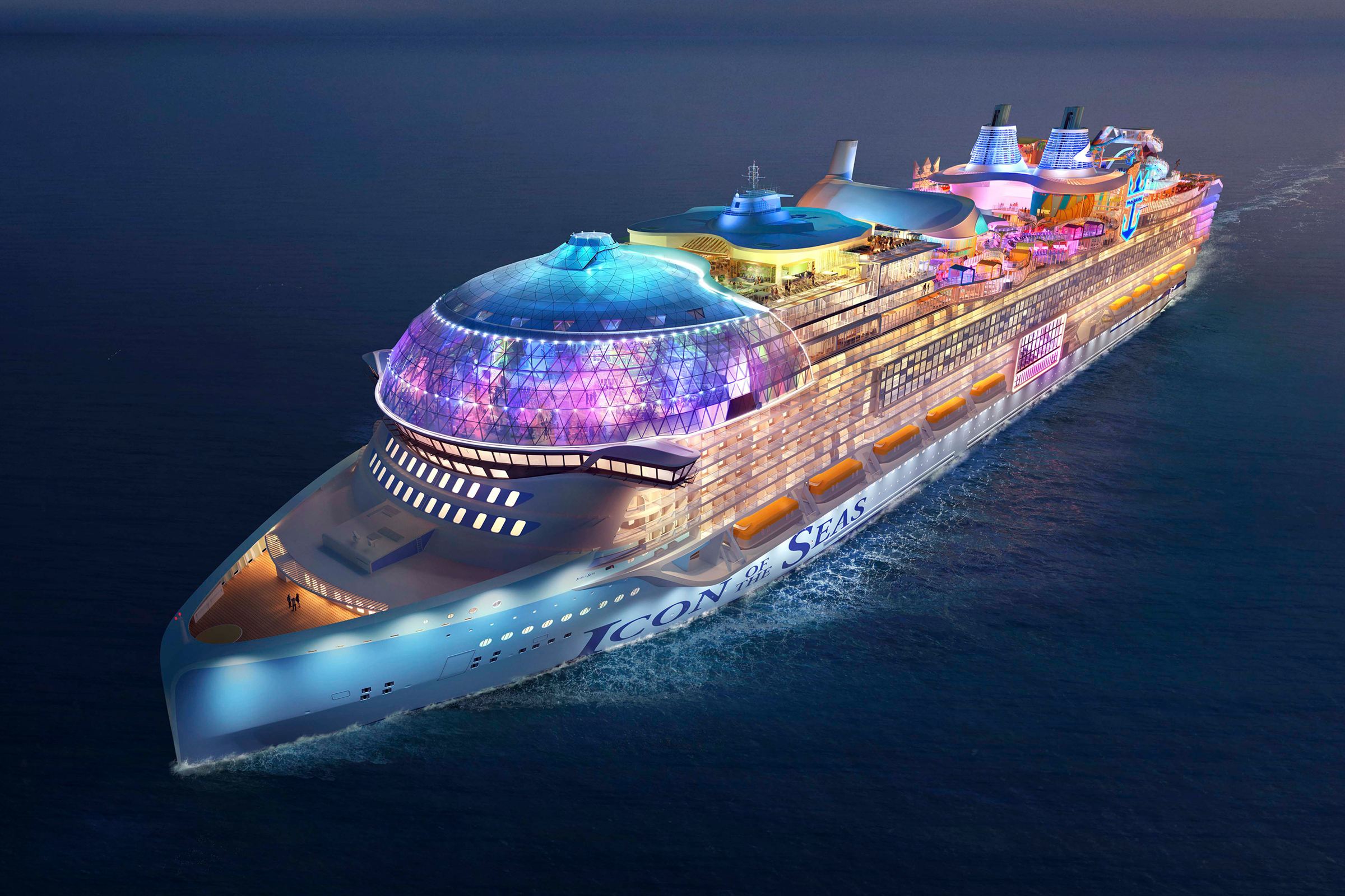Aerial view of Royal Caribbean's Icon of the Seas, the first ship in the Icon Class