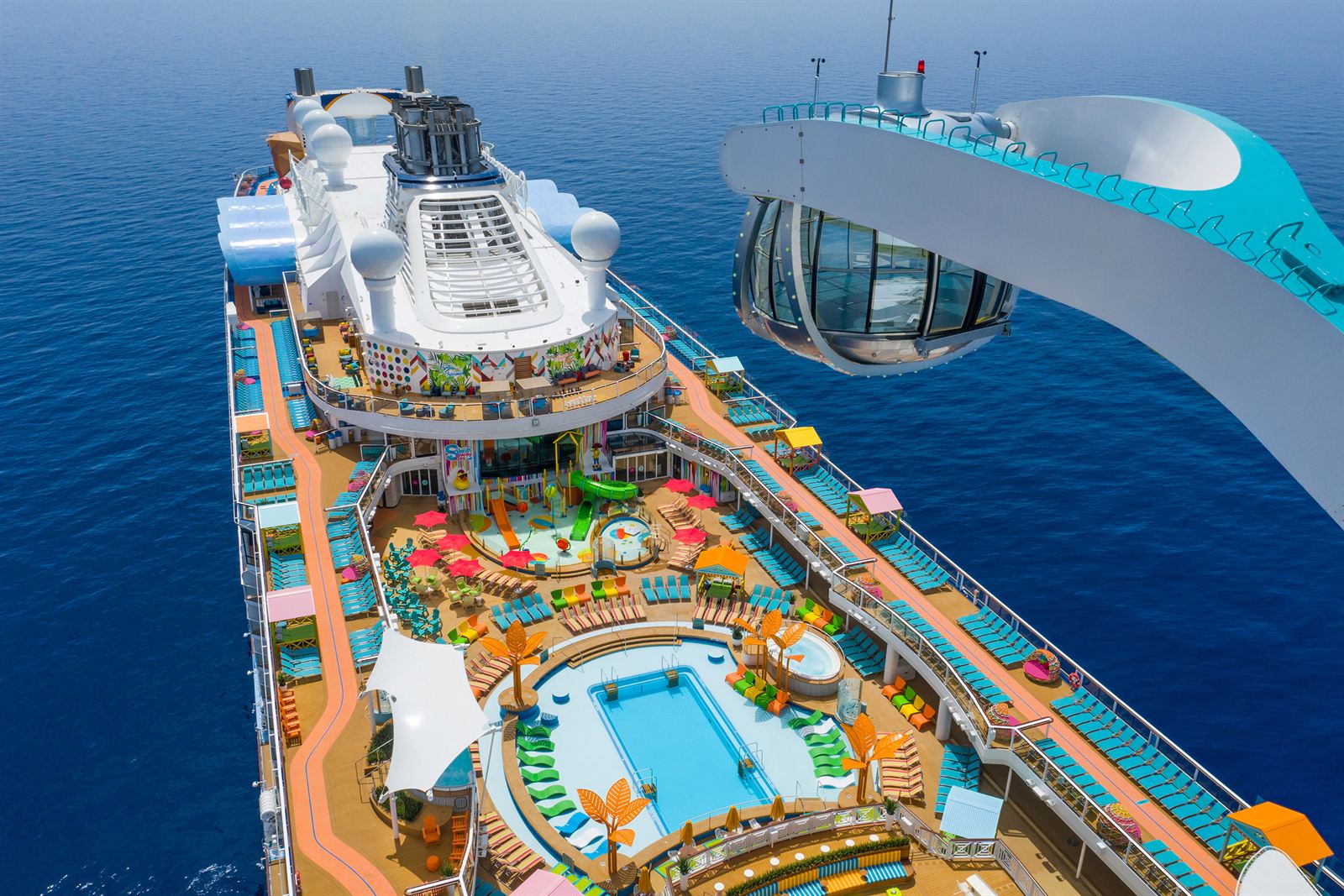 North Star observation capsule above the pool deck of Royal Caribbean's Odyssey of the Seas, a Quantum Class ship