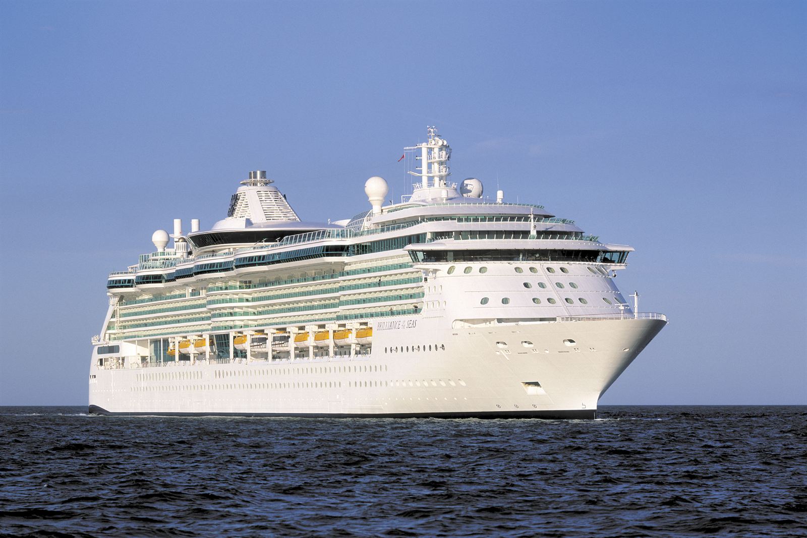 Royal Caribbean's Brilliance of the Seas, a Radiance Class ship, sailing on a sunny sea day